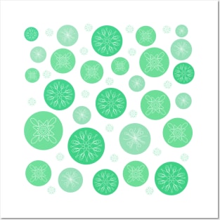 Round green snowflakes pattern Posters and Art